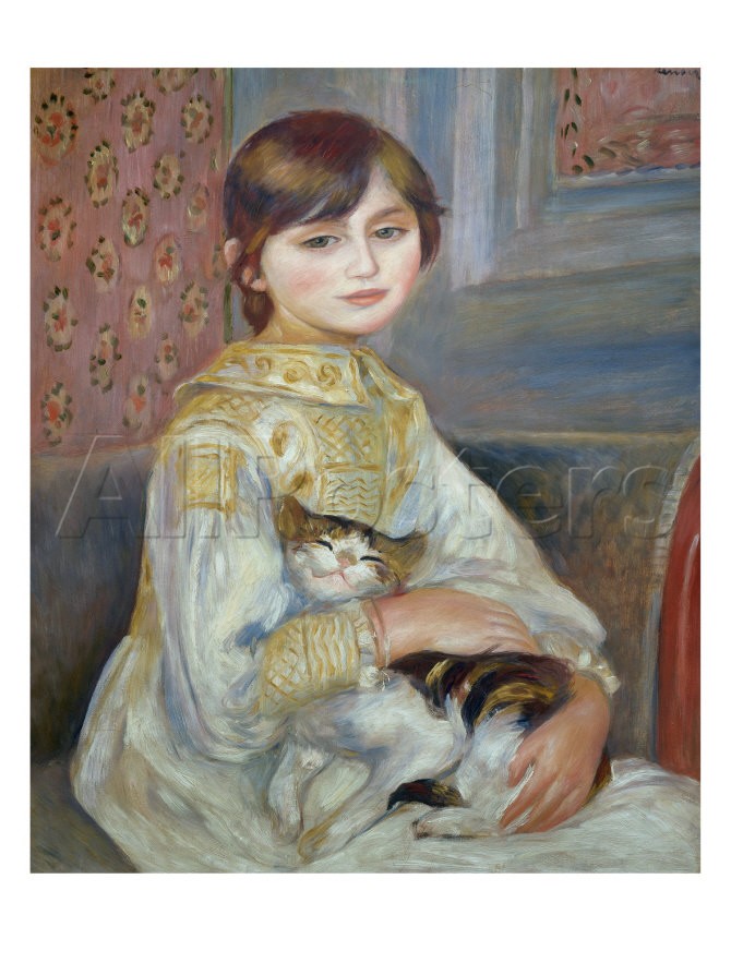 Portrait of Julie Manet or Little Girl with Cat - Pierre-Auguste Renoir painting on canvas